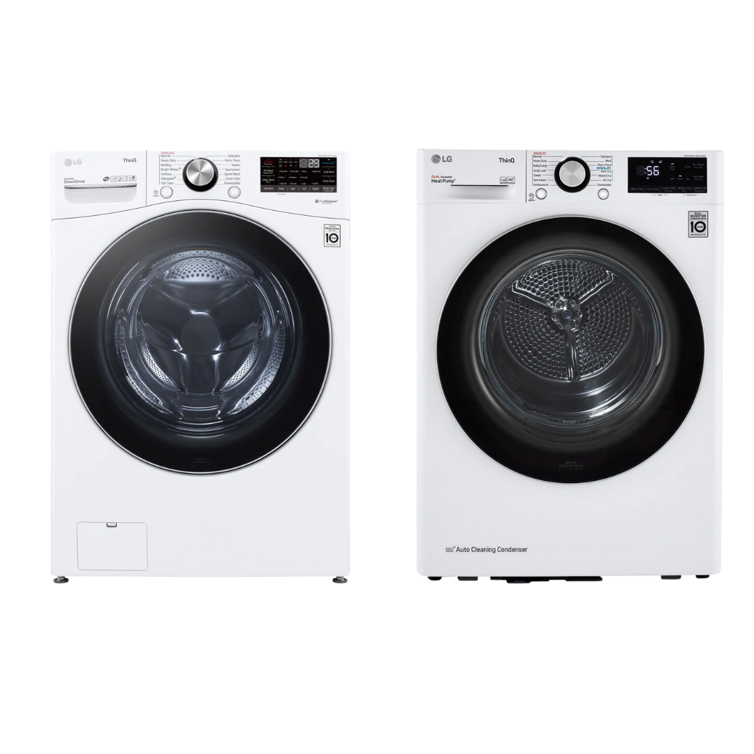 LG - 27 in. 5.0 cu. ft. Mega Capacity White Smart Front Load Washing Machine and LG - 4.2 Cu. Ft. Compact White Electric Dryer LG - 27 in. 5.0 cu. ft. Mega Capacity White Smart Front Load Washing Machine and LG - 4.2 Cu. Ft. Compact White Electric Dryer