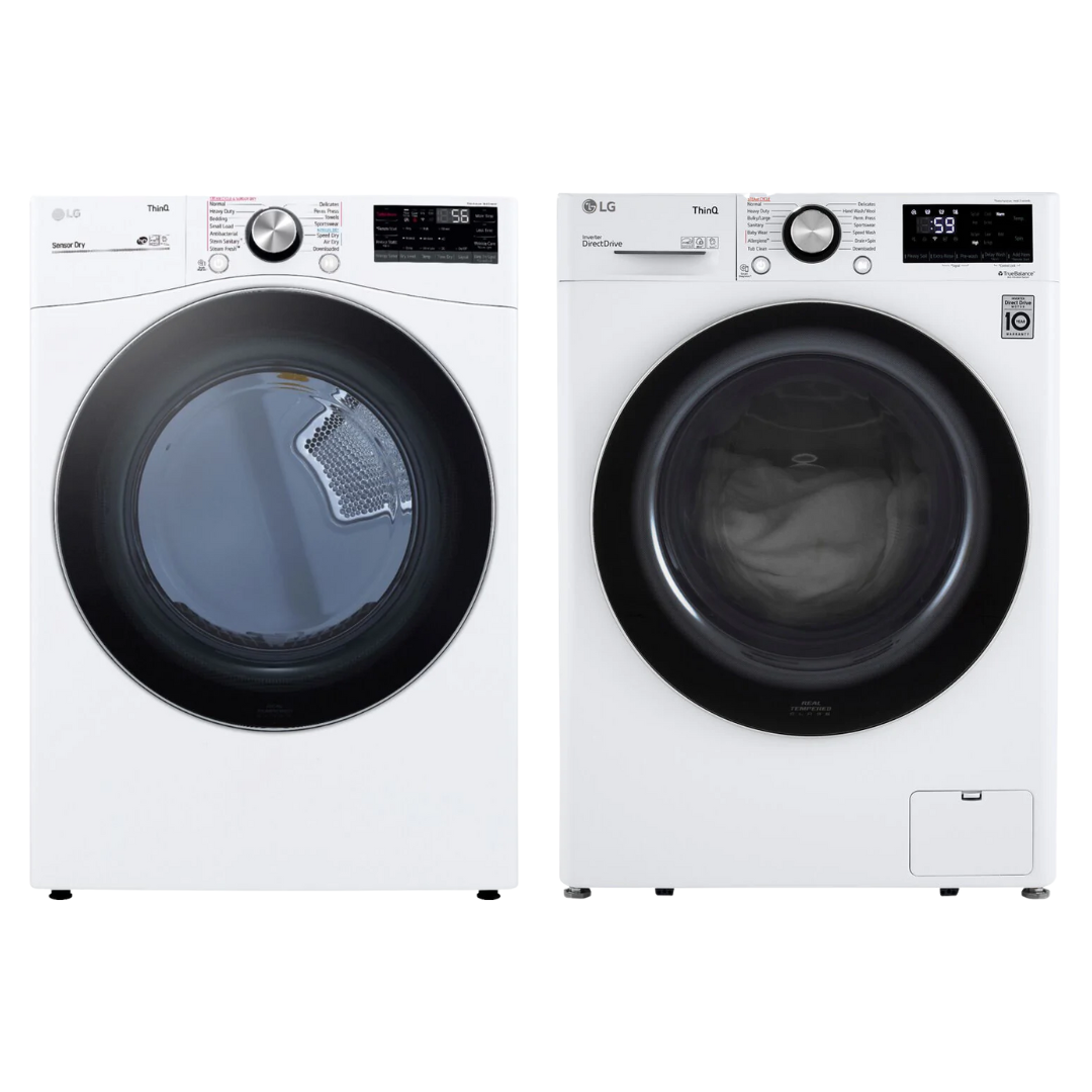 LG - 2.4 cu.ft. Smart wi-fi Enabled Compact Front Load Washer and LG - 7.4 Cu. Ft. Ultra Large Capacity White Smart Electric Vented Dryer LG - 2.4 cu.ft. Smart wi-fi Enabled Compact Front Load Washer and LG - 7.4 Cu. Ft. Ultra Large Capacity White Smart Electric Vented Dryer