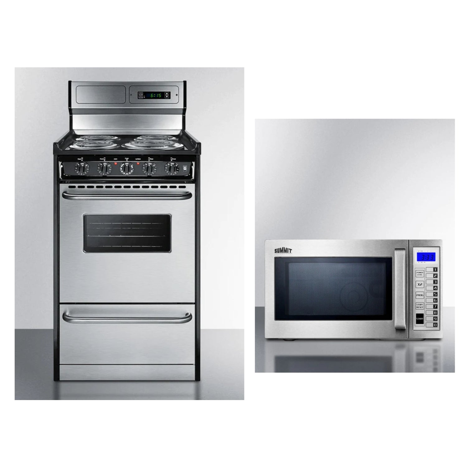 Summit - 20" Wide Electric Coil Range and Commercial Microwave Bundle Summit - 20" Wide Electric Coil Range and Commercial Microwave Bundle