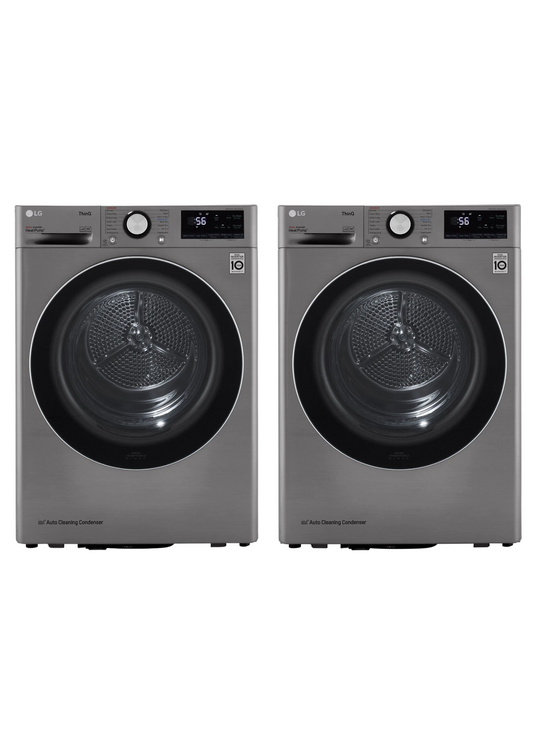 LG - 27 in. 4.5 cu. ft. Ultra Large Capacity Black Steel Smart Front Load Washing Machine and LG - 4.2 Cu. Ft. Graphite Steel Compact Electric Dryer