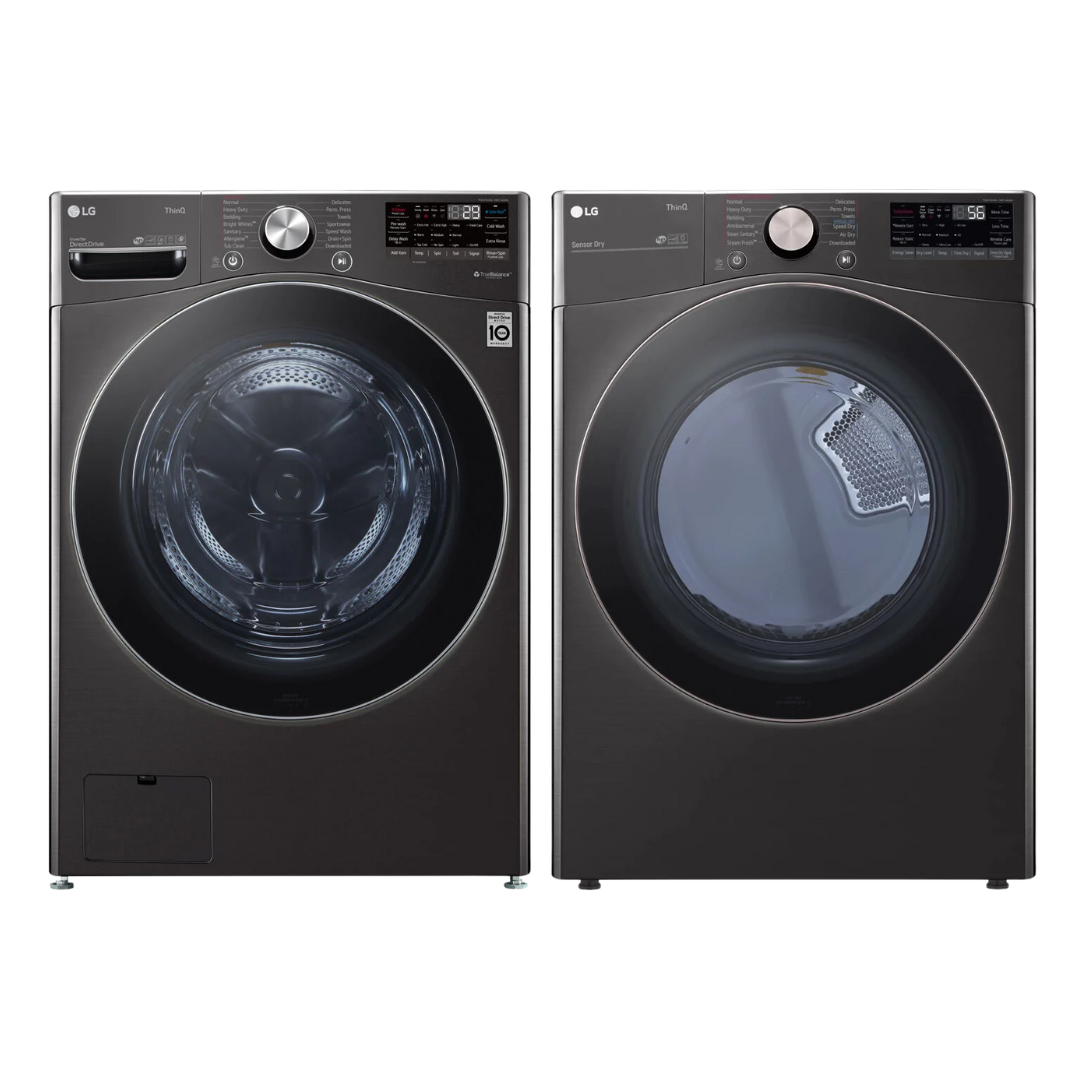 LG - 27 in. 5.0 cu. ft. Mega Capacity Black Steel Smart Front Load Washer and LG - 7.4 Cu. Ft. Ultra Large Black Steel Smart Electric Vented Dryer LG - 27 in. 5.0 cu. ft. Mega Capacity Black Steel Smart Front Load Washer and LG - 7.4 Cu. Ft. Ultra Large Black Steel Smart Electric Vented Dryer