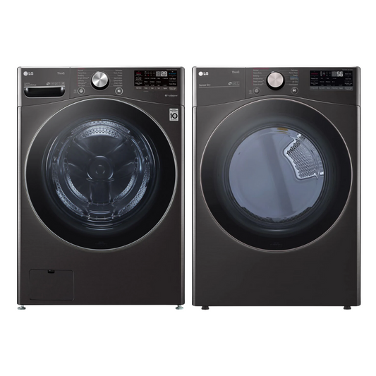 LG - 27 in. 5.0 cu. ft. Mega Capacity Black Steel Smart Front Load Washer and LG - 7.4 Cu. Ft. Ultra Large Black Steel Smart Electric Vented Dryer