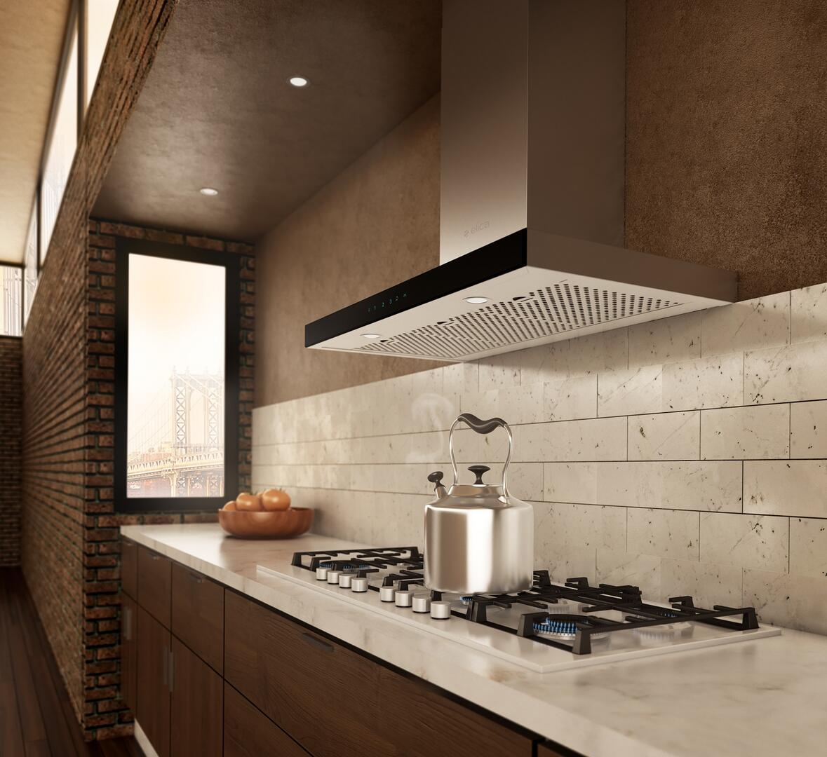 Elica - MEZZANO - Techne - 30" W x 19 11/16" D x 2 3/8" H, Stainless & Black Glass - Wall Mount Hoods | EMZ630S3 Elica - MEZZANO - Techne - 30" W x 19 11/16" D x 2 3/8" H, Stainless & Black Glass - Wall Mount Hoods | EMZ630S3