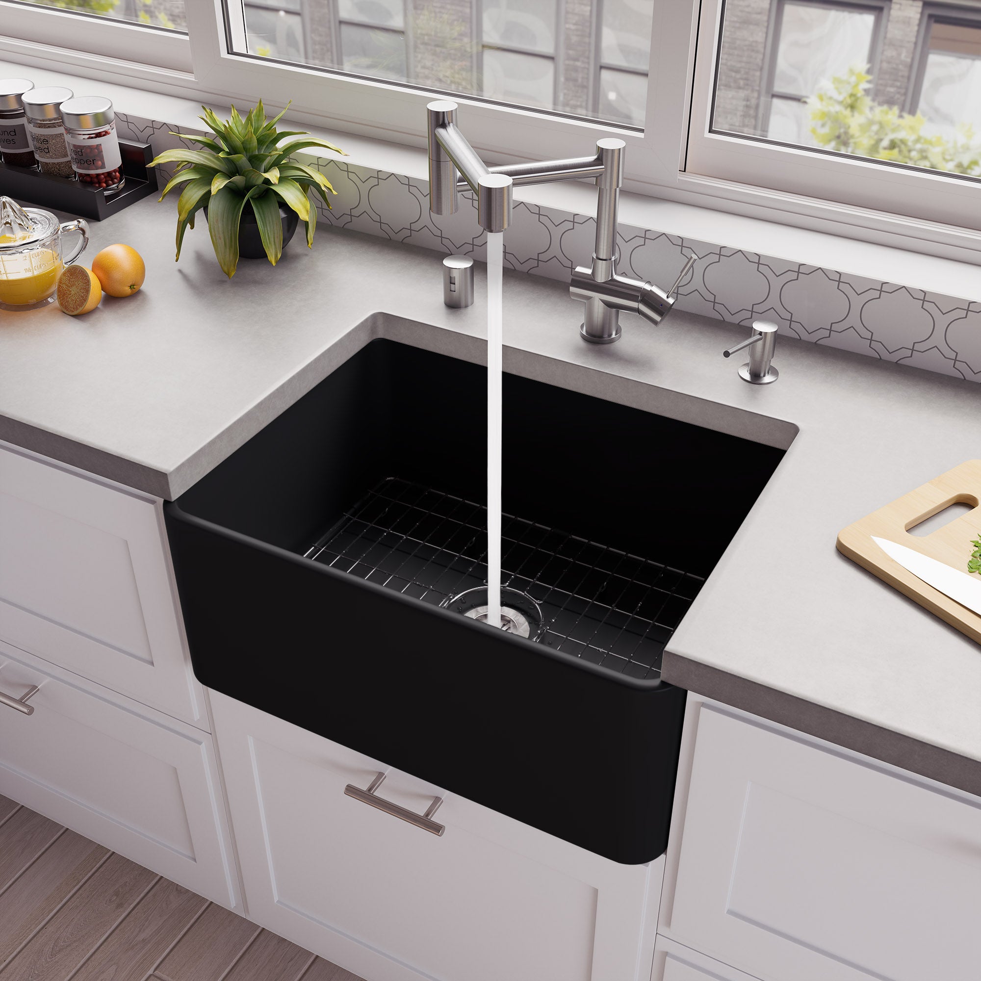 ALFI Brand - Black Matte Smooth Apron 24" x 18" Single Bowl Fireclay Farm Sink | ABF2418-BM ALFI Brand - Black Matte Smooth Apron 24" x 18" Single Bowl Fireclay Farm Sink | ABF2418-BM