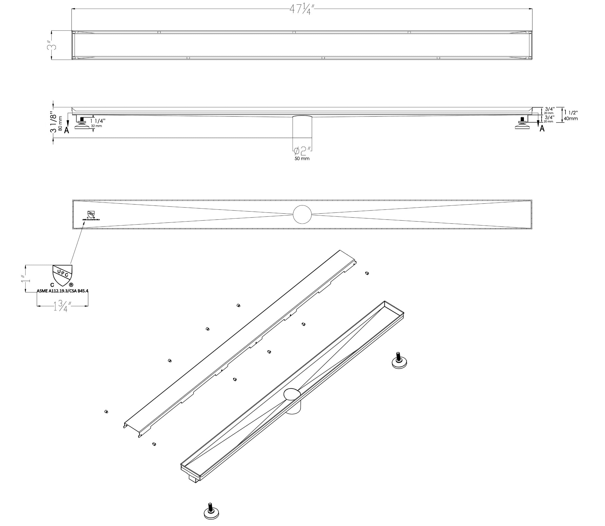 ALFI Brand - 47" Black Matte Brushed Stainless Steel Linear Shower Drain with Solid Cover | ABLD47B-BM ALFI Brand - 47" Black Matte Brushed Stainless Steel Linear Shower Drain with Solid Cover | ABLD47B-BM