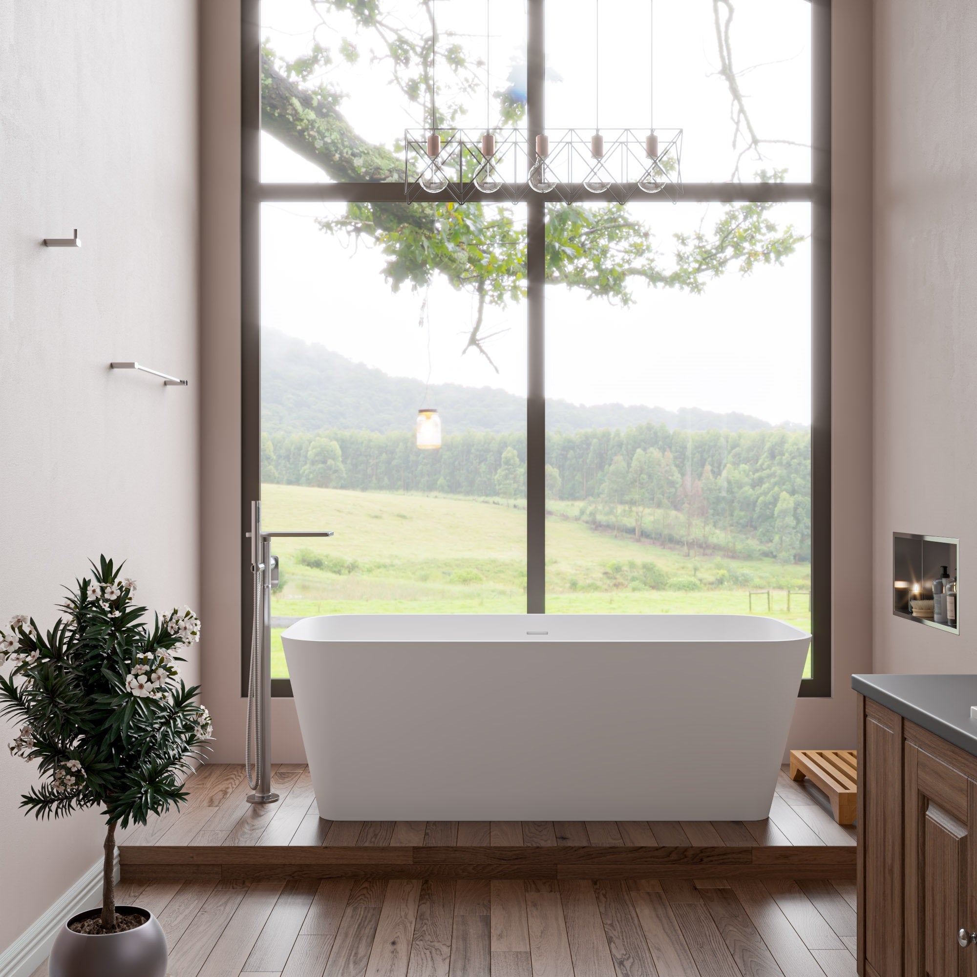 ALFI Brand - 67" White Rectangular Solid Surface Smooth Resin Soaking Bathtub | AB9952 ALFI Brand - 67" White Rectangular Solid Surface Smooth Resin Soaking Bathtub | AB9952