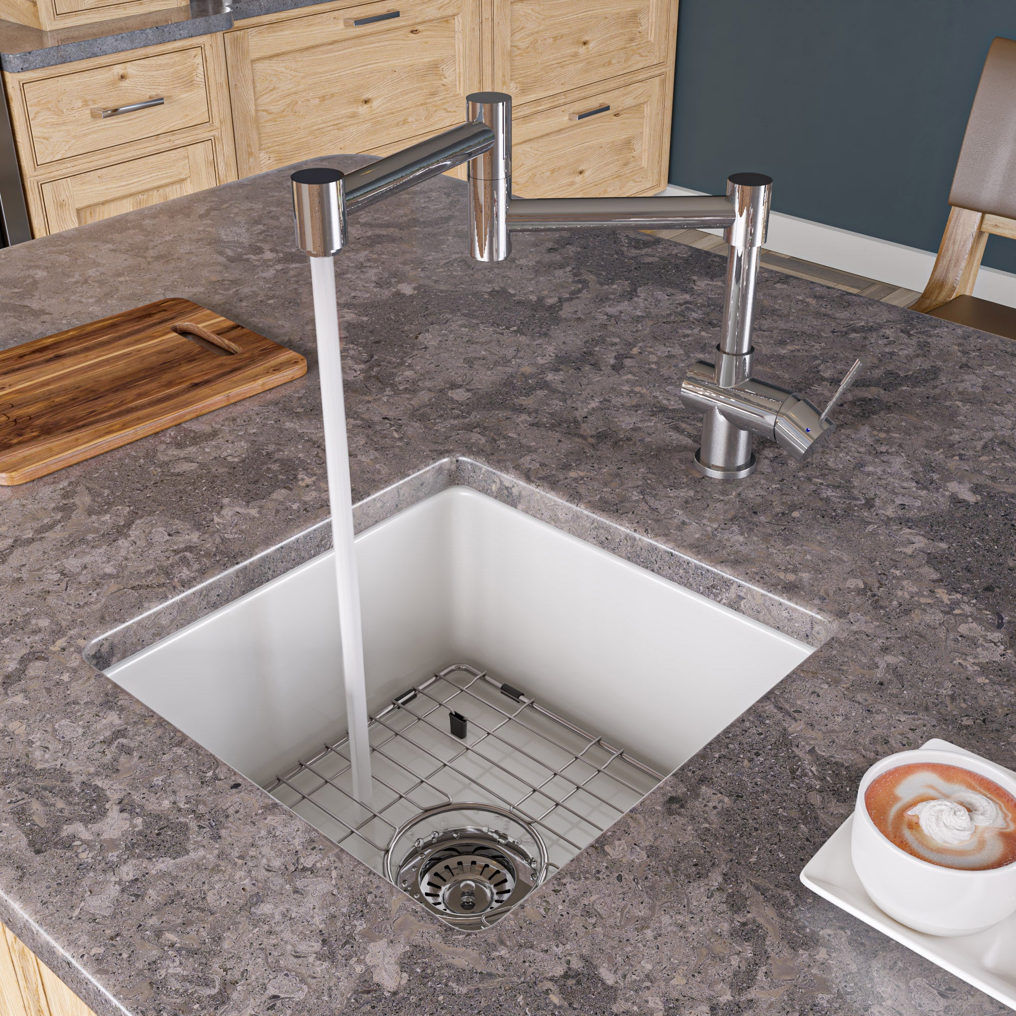 ALFI Brand - White Square 18" x 18" Undermount / Drop In Fireclay Prep Sink | ABF1818S-W ALFI Brand - White Square 18" x 18" Undermount / Drop In Fireclay Prep Sink | ABF1818S-W