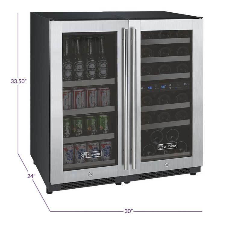 Allavino Wine & Beverage Centers FlexCount Series Side-by-Side Dual-Zone Wine & Beverage Center - 3Z-VSWB15-3S20 Allavino Wine & Beverage Centers FlexCount Series Side-by-Side Dual-Zone Wine & Beverage Center - 3Z-VSWB15-3S20