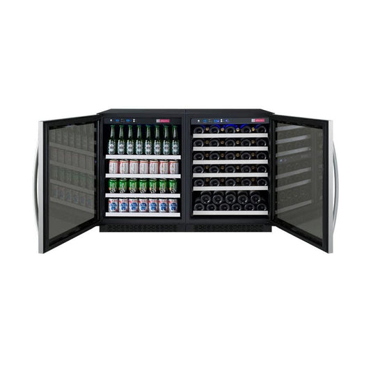 Allavino Wine & Beverage Centers Wide FlexCount II Series 56 Bottle/154 Can Dual Zone Stainless Steel Side-by-Side Wine Refrigerator/Beverage Center - 3Z-VSWB24-2S20
