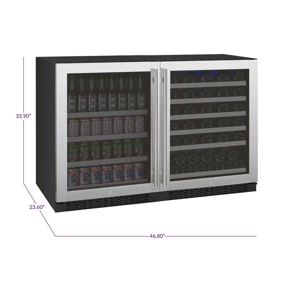 Allavino Wine & Beverage Centers Wide FlexCount II Series 56 Bottle/154 Can Dual Zone Stainless Steel Side-by-Side Wine Refrigerator/Beverage Center - 3Z-VSWB24-2S20 Allavino Wine & Beverage Centers Wide FlexCount II Series 56 Bottle/154 Can Dual Zone Stainless Steel Side-by-Side Wine Refrigerator/Beverage Center - 3Z-VSWB24-2S20