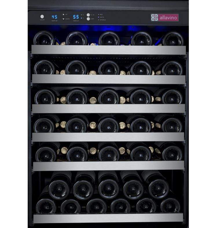 Allavino Wine & Beverage Centers Wide FlexCount II Tru-Vino 112 Bottle Dual-Zone Stainless Steel Side-by-Side Wine Refrigerator - 2X-VSWR56-1S20 Allavino Wine & Beverage Centers Wide FlexCount II Tru-Vino 112 Bottle Dual-Zone Stainless Steel Side-by-Side Wine Refrigerator - 2X-VSWR56-1S20