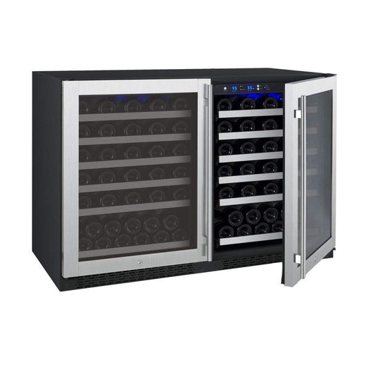 Allavino Wine & Beverage Centers Wide FlexCount II Tru-Vino 112 Bottle Dual-Zone Stainless Steel Side-by-Side Wine Refrigerator - 2X-VSWR56-1S20