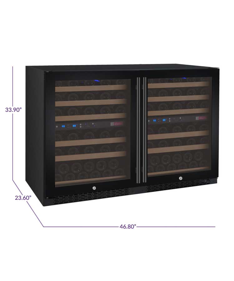 Allavino Wine & Beverage Centers Wide FlexCount II Tru-Vino 112 Bottle Four Zone Black Side-by-Side Wine Refrigerator - 2X-VSWR56-2B20 Allavino Wine & Beverage Centers Wide FlexCount II Tru-Vino 112 Bottle Four Zone Black Side-by-Side Wine Refrigerator - 2X-VSWR56-2B20