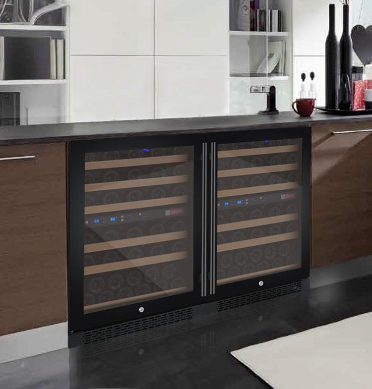 Allavino Wine & Beverage Centers Wide FlexCount II Tru-Vino 112 Bottle Four Zone Black Side-by-Side Wine Refrigerator - 2X-VSWR56-2B20 Allavino Wine & Beverage Centers Wide FlexCount II Tru-Vino 112 Bottle Four Zone Black Side-by-Side Wine Refrigerator - 2X-VSWR56-2B20