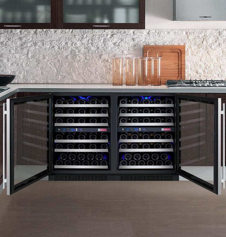 Allavino Wine & Beverage Centers Wide FlexCount II Tru-Vino 112 Bottle Four Zone Stainless Steel Side-by-Side Wine Refrigerator - 2X-VSWR56-2S20 Allavino Wine & Beverage Centers Wide FlexCount II Tru-Vino 112 Bottle Four Zone Stainless Steel Side-by-Side Wine Refrigerator - 2X-VSWR56-2S20