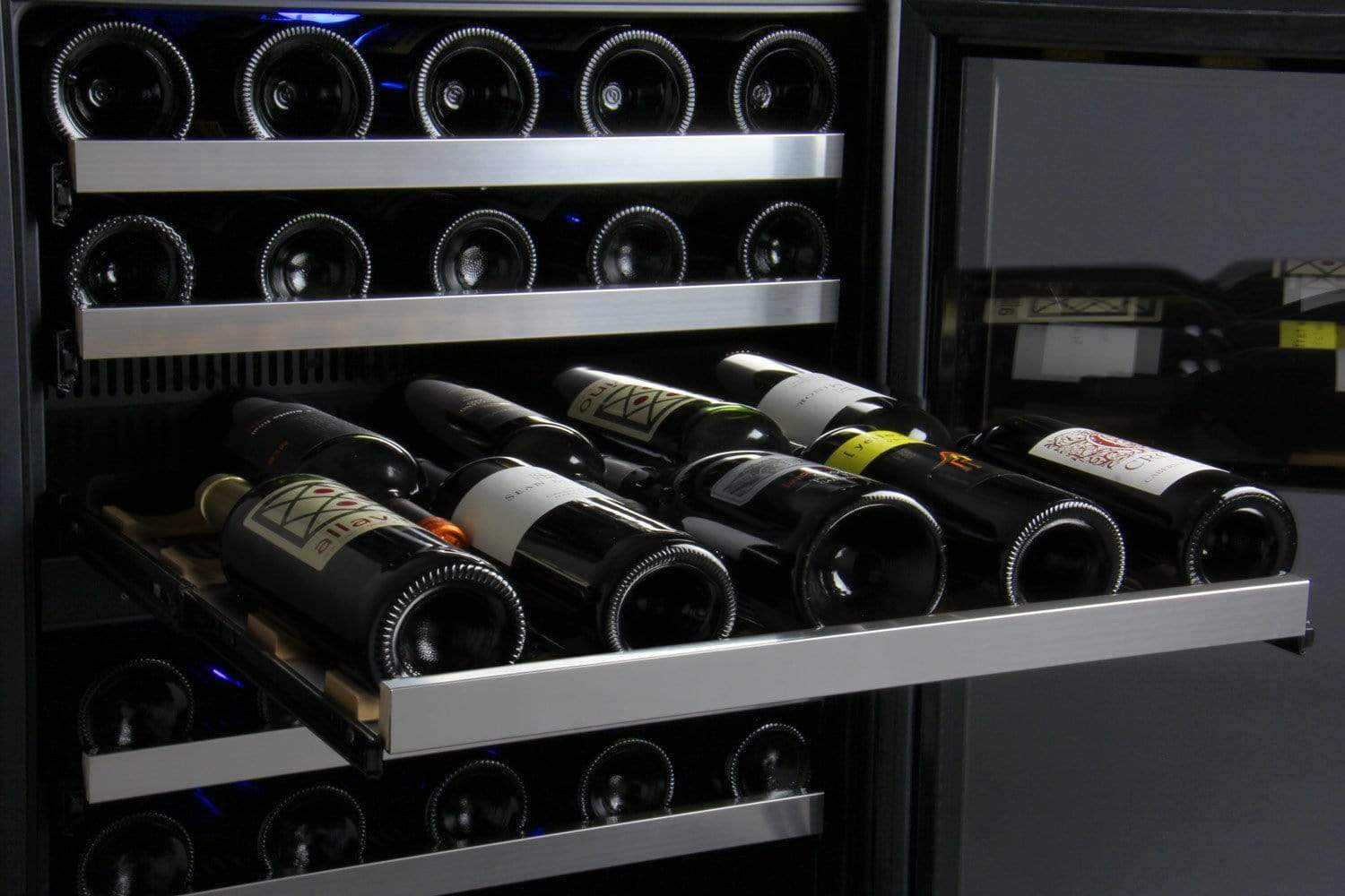 Allavino Wine & Beverage Centers Wide FlexCount II Tru-Vino 112 Bottle Four Zone Stainless Steel Side-by-Side Wine Refrigerator - 2X-VSWR56-2S20 Allavino Wine & Beverage Centers Wide FlexCount II Tru-Vino 112 Bottle Four Zone Stainless Steel Side-by-Side Wine Refrigerator - 2X-VSWR56-2S20