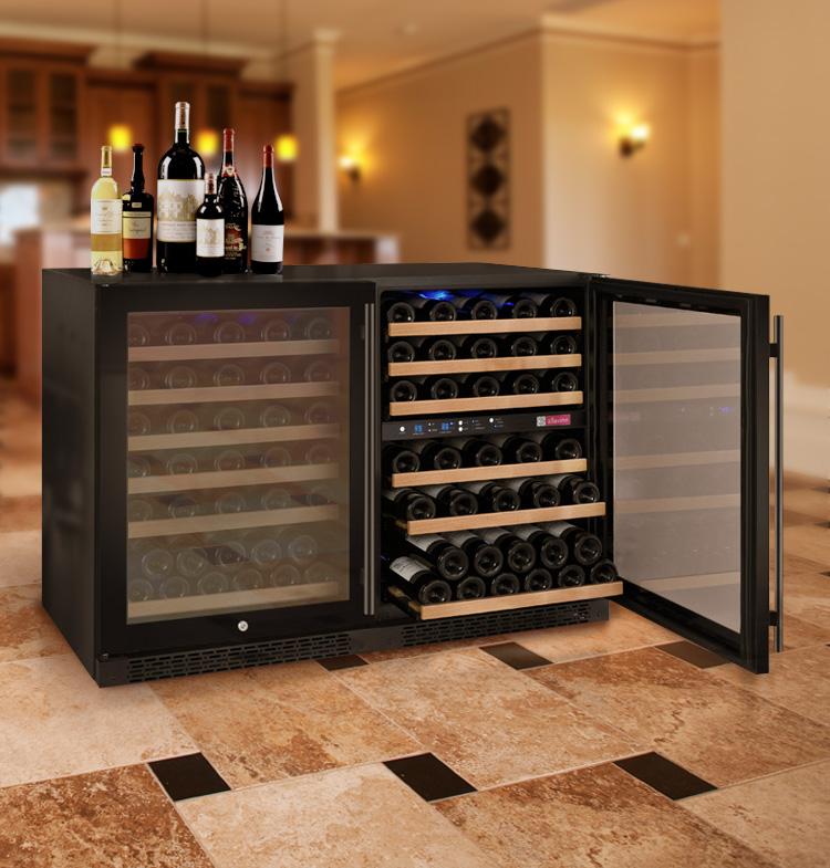 Allavino Wine & Beverage Centers Wide FlexCount II Tru-Vino 112 Bottle Three Zone Black Side-by-Side Wine Refrigerator - 3Z-VSWR5656-B20 Allavino Wine & Beverage Centers Wide FlexCount II Tru-Vino 112 Bottle Three Zone Black Side-by-Side Wine Refrigerator - 3Z-VSWR5656-B20