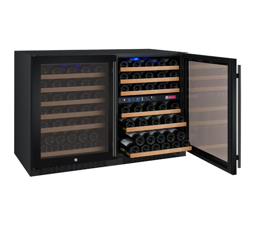 Allavino Wine & Beverage Centers Wide FlexCount II Tru-Vino 112 Bottle Three Zone Black Side-by-Side Wine Refrigerator - 3Z-VSWR5656-B20 Allavino Wine & Beverage Centers Wide FlexCount II Tru-Vino 112 Bottle Three Zone Black Side-by-Side Wine Refrigerator - 3Z-VSWR5656-B20