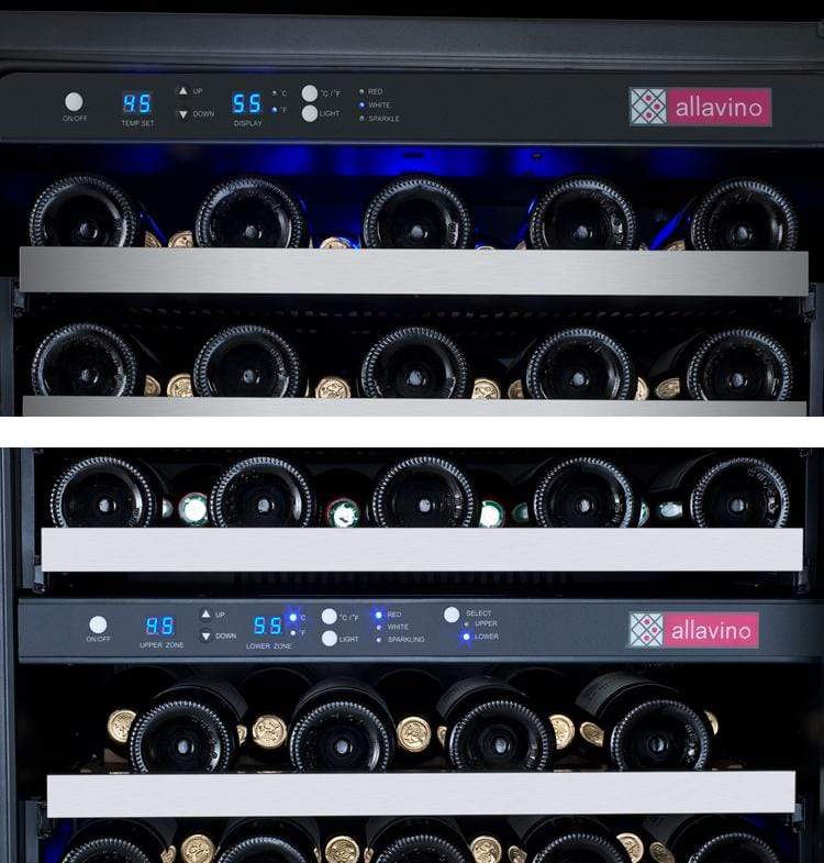 Allavino Wine & Beverage Centers Wide FlexCount II Tru-Vino 112 Bottle Three Zone Stainless Steel Side-by-Side Wine Refrigerator - 3Z-VSWR5656-S20 Allavino Wine & Beverage Centers Wide FlexCount II Tru-Vino 112 Bottle Three Zone Stainless Steel Side-by-Side Wine Refrigerator - 3Z-VSWR5656-S20