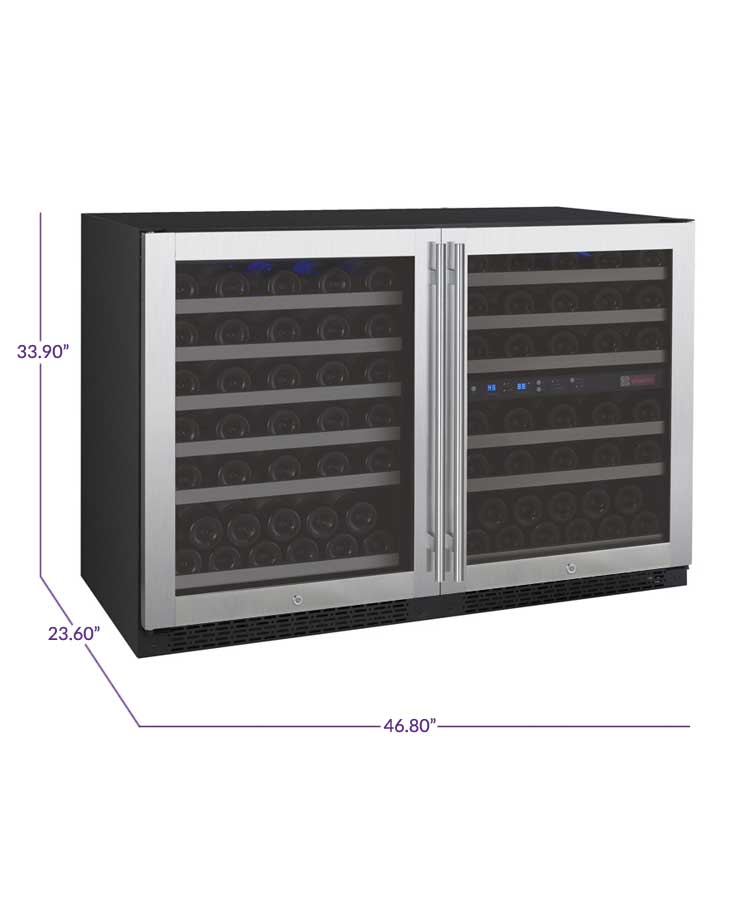 Allavino Wine & Beverage Centers Wide FlexCount II Tru-Vino 112 Bottle Three Zone Stainless Steel Side-by-Side Wine Refrigerator - 3Z-VSWR5656-S20 Allavino Wine & Beverage Centers Wide FlexCount II Tru-Vino 112 Bottle Three Zone Stainless Steel Side-by-Side Wine Refrigerator - 3Z-VSWR5656-S20