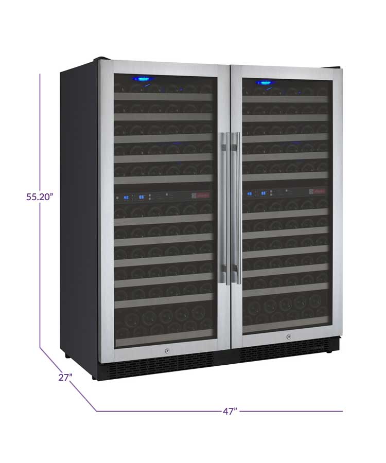 Allavino Wine & Beverage Centers Wide FlexCount II Tru-Vino 242 Bottle Four Zone Stainless Steel Side-by-Side Wine Refrigerator - 2X-VSWR121-2S20 Allavino Wine & Beverage Centers Wide FlexCount II Tru-Vino 242 Bottle Four Zone Stainless Steel Side-by-Side Wine Refrigerator - 2X-VSWR121-2S20