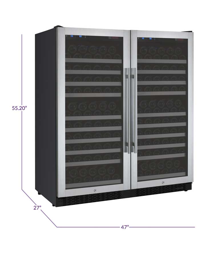 Allavino Wine & Beverage Centers Wide FlexCount II Tru-Vino 256 Bottle Dual Zone Stainless Steel Side-by-Side Wine Refrigerator - 2X-VSWR128-1S20 Allavino Wine & Beverage Centers Wide FlexCount II Tru-Vino 256 Bottle Dual Zone Stainless Steel Side-by-Side Wine Refrigerator - 2X-VSWR128-1S20