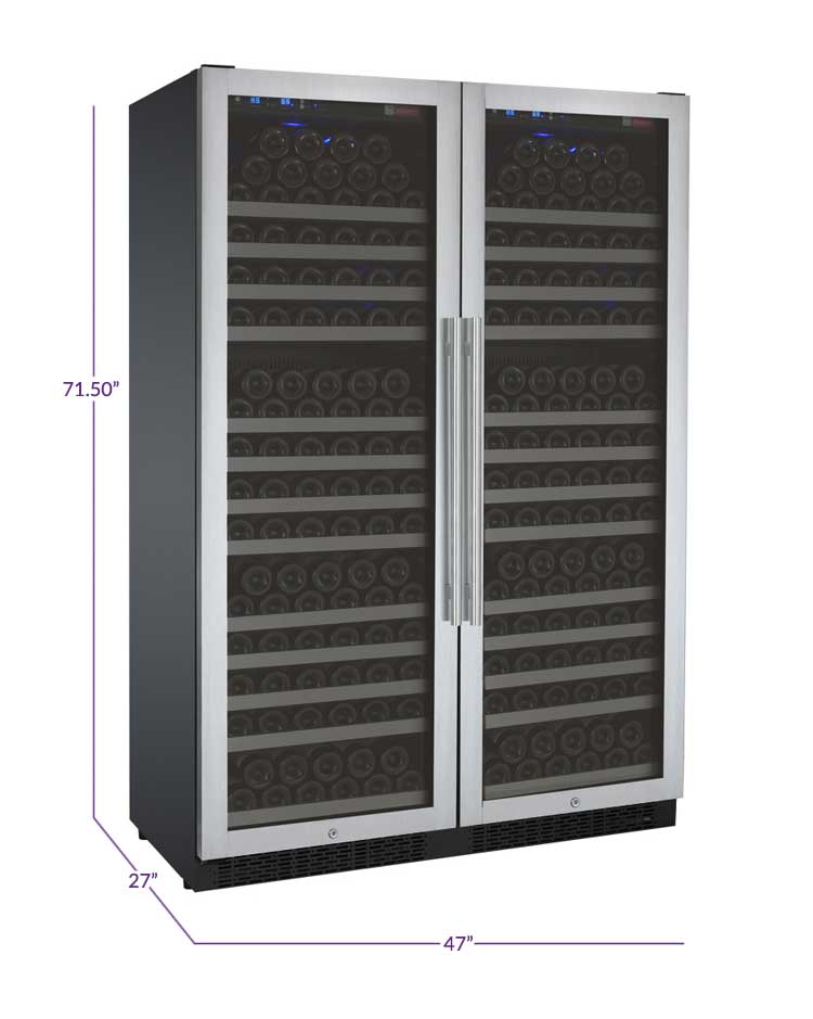 Allavino Wine & Beverage Centers Wide FlexCount II Tru-Vino 354 Bottle Dual Zone Stainless Steel Side-by-Side Wine Refrigerator - 2X-VSWR177-1S20 Allavino Wine & Beverage Centers Wide FlexCount II Tru-Vino 354 Bottle Dual Zone Stainless Steel Side-by-Side Wine Refrigerator - 2X-VSWR177-1S20