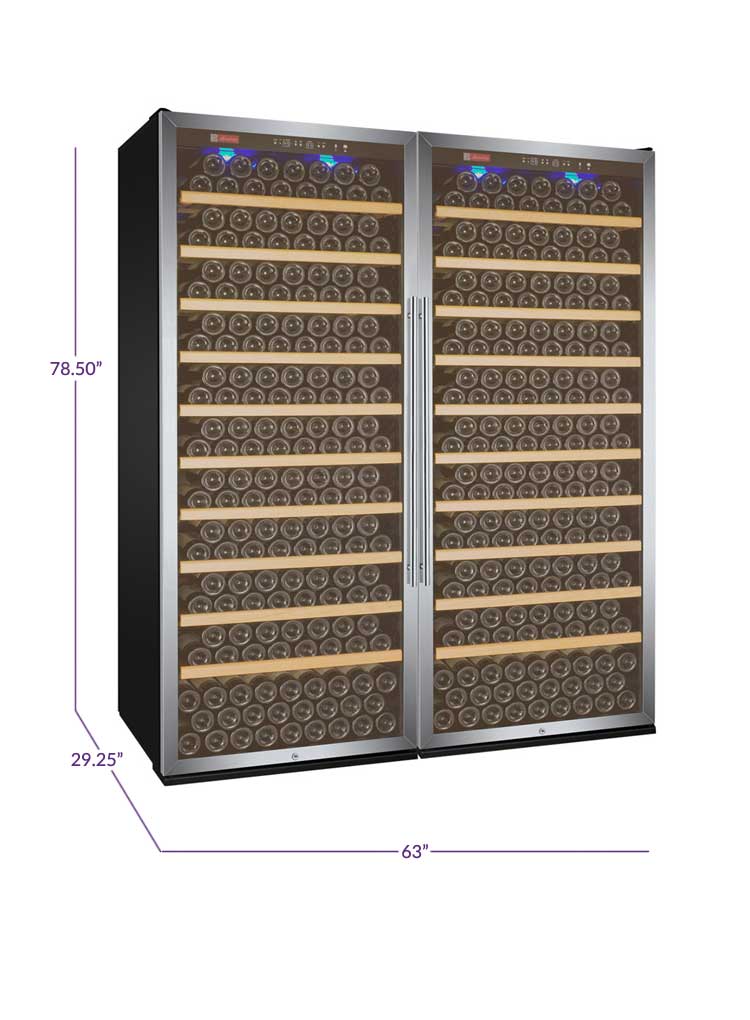 Allavino Wine & Beverage Centers Wide Vite II Tru-Vino 554 Bottle Dual Zone Stainless Steel Side-by-Side Wine Refrigerator - 2X-YHWR305-1S20 Allavino Wine & Beverage Centers Wide Vite II Tru-Vino 554 Bottle Dual Zone Stainless Steel Side-by-Side Wine Refrigerator - 2X-YHWR305-1S20
