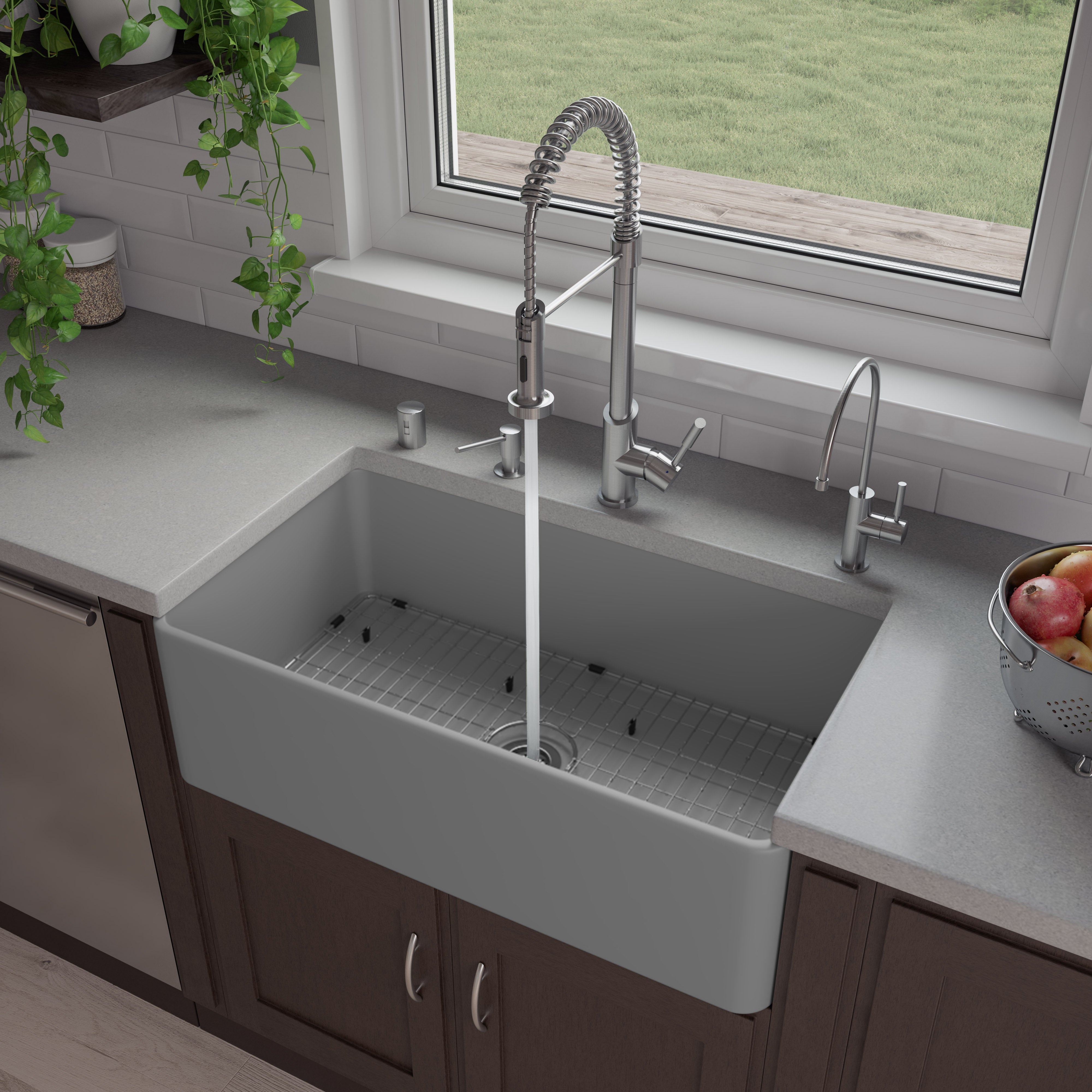 ALFI Brand - Gray Matte Smooth Apron 33" x 18" Single Bowl Fireclay Farm Sink | ABF3318S-GM ALFI Brand - Gray Matte Smooth Apron 33" x 18" Single Bowl Fireclay Farm Sink | ABF3318S-GM