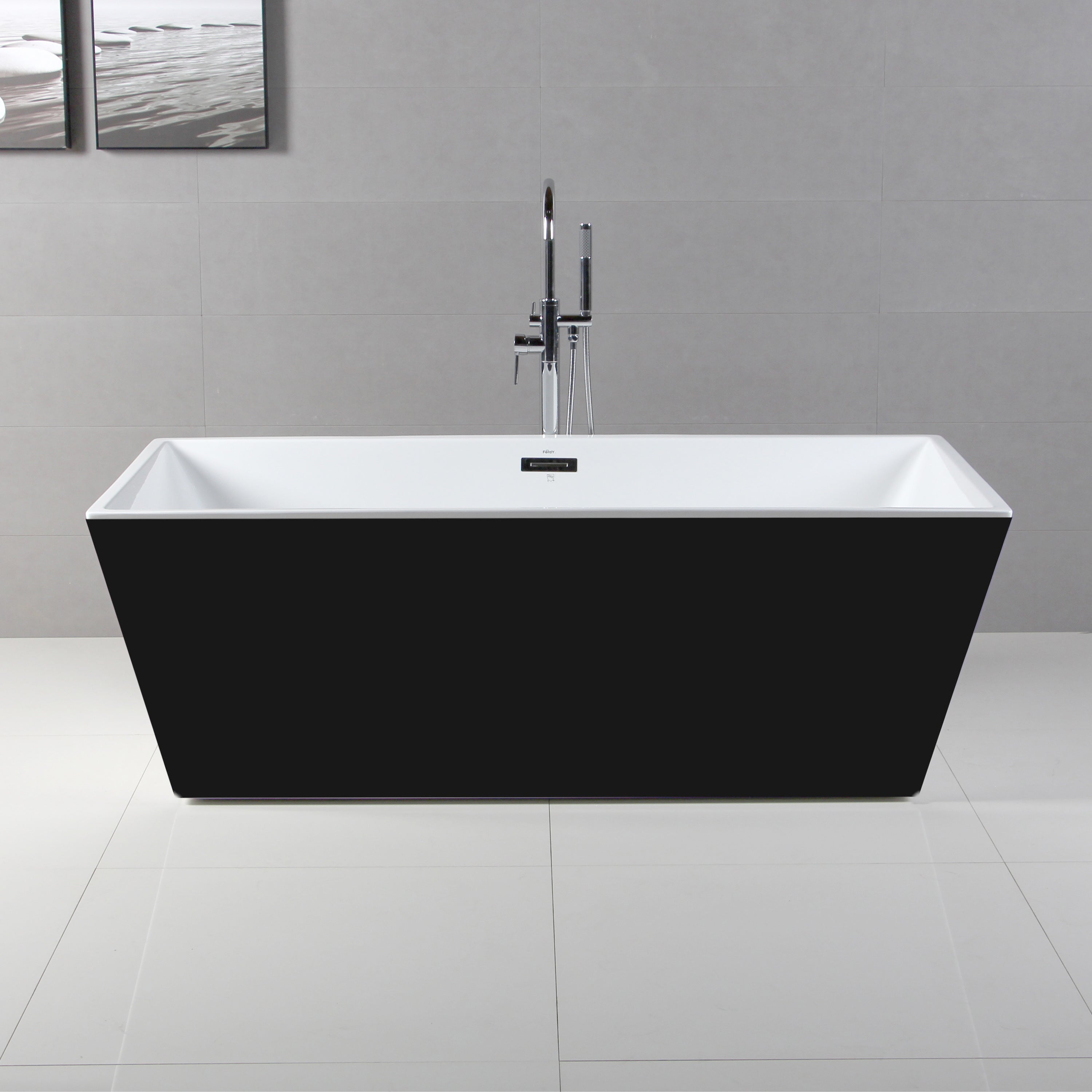 ALFI Brand - 59 inch Black & White Rectangular Acrylic Free Standing Soaking Bathtub | AB8834 ALFI Brand - 59 inch Black & White Rectangular Acrylic Free Standing Soaking Bathtub | AB8834