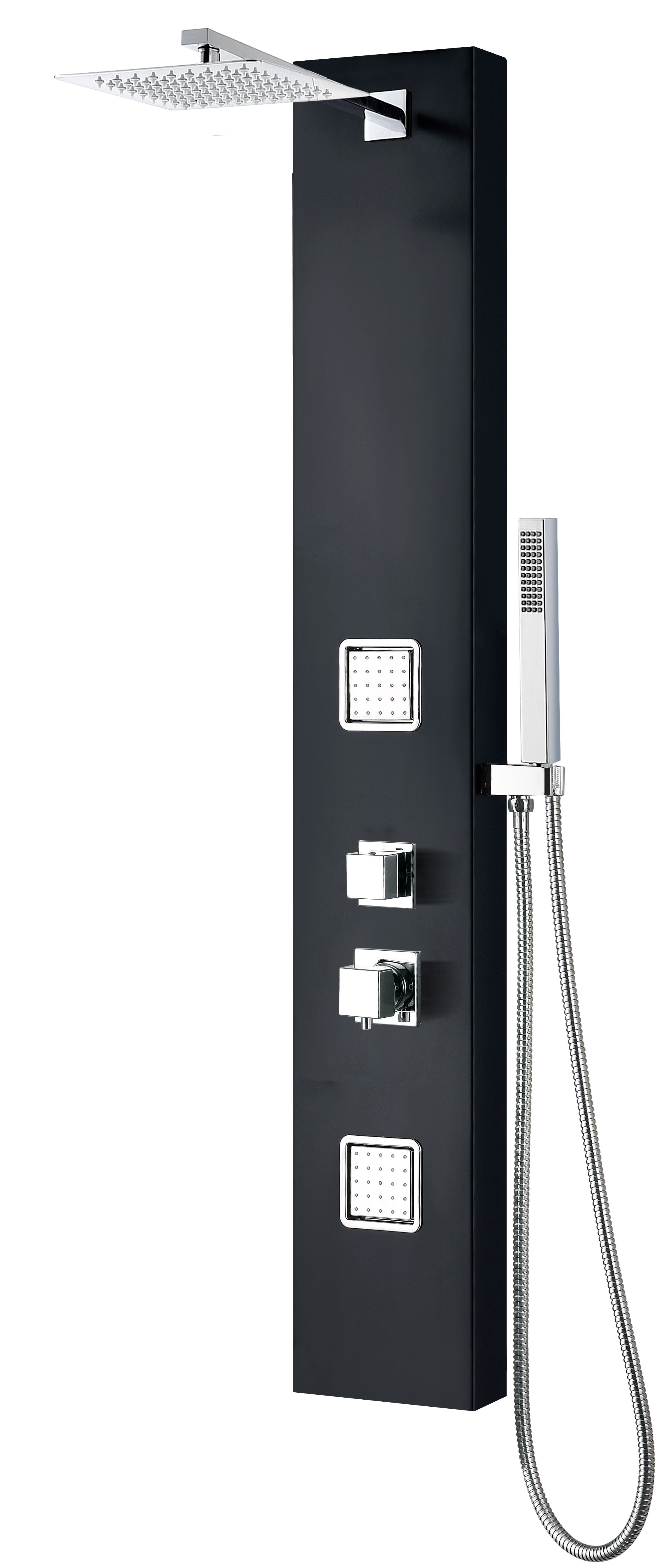 ALFI Brand - Black Aluminum Shower Panel with 2 Body Sprays and Rain Shower Head | ABSP65B ALFI Brand - Black Aluminum Shower Panel with 2 Body Sprays and Rain Shower Head | ABSP65B