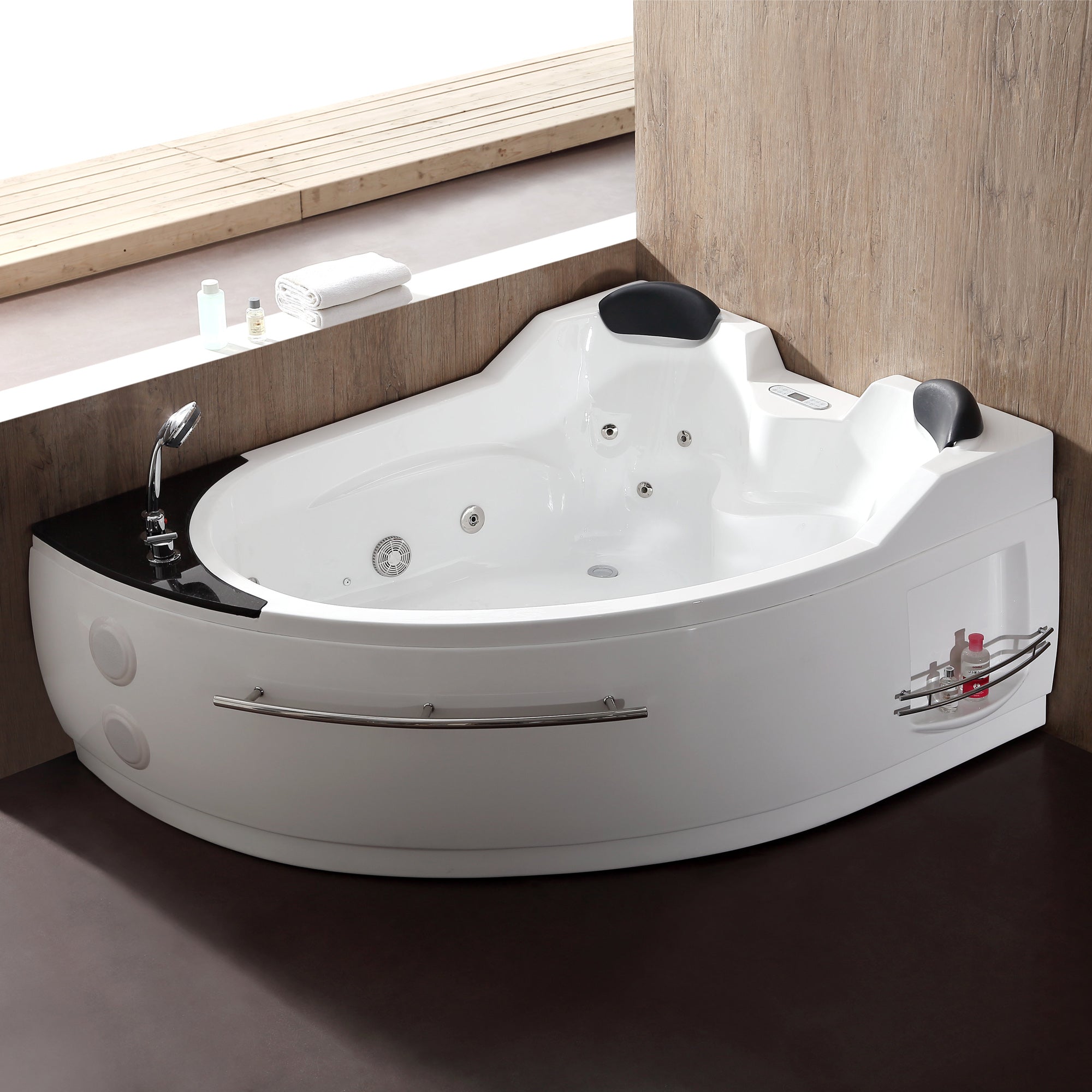 EAGO - 5.5 ft Left Corner Acrylic White Whirlpool Bathtub for Two | AM113ETL-L EAGO - 5.5 ft Left Corner Acrylic White Whirlpool Bathtub for Two | AM113ETL-L