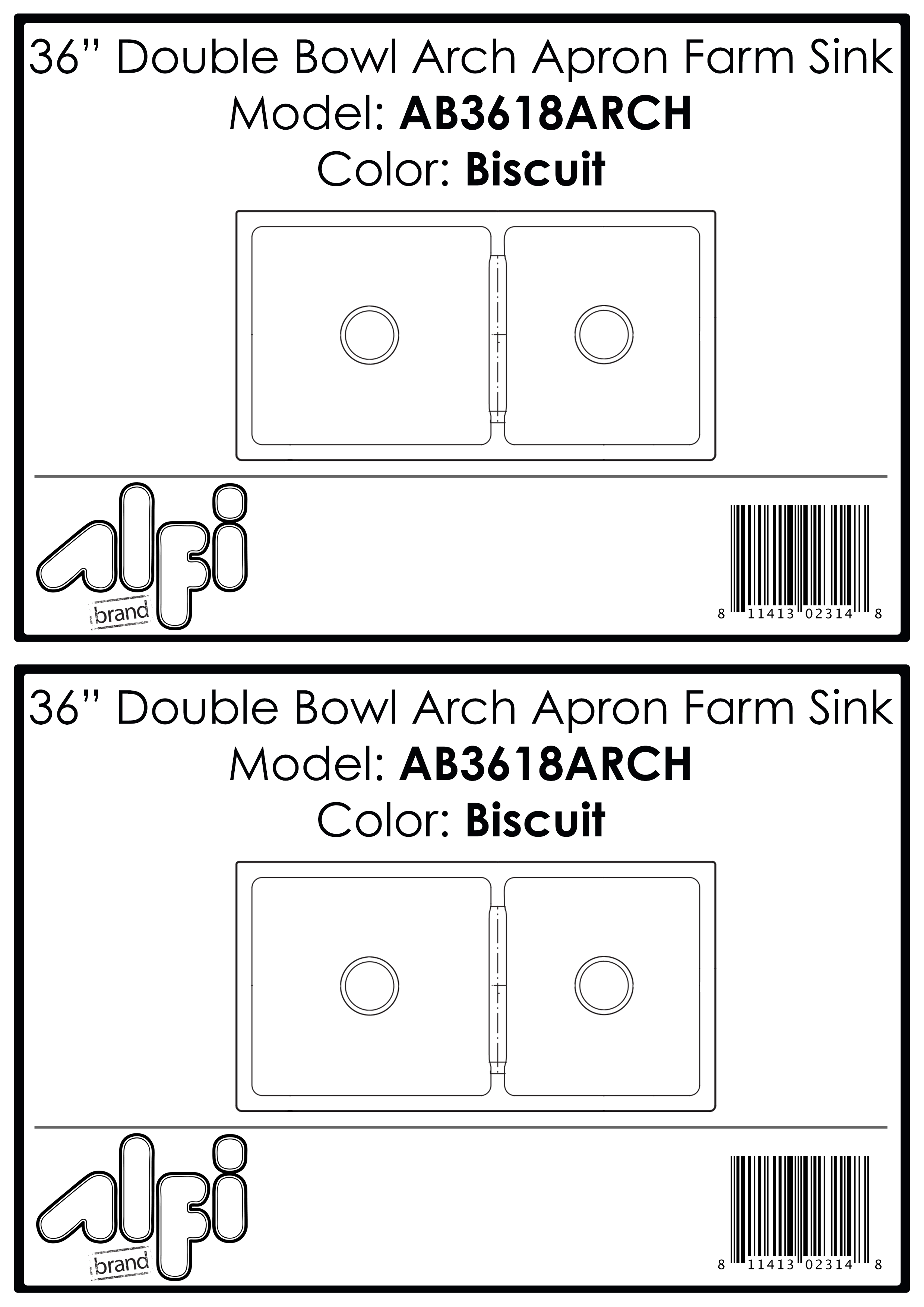 ALFI Brand - 36" Biscuit Arched Apron Thick Wall Fireclay Double Bowl Farm Sink | AB3618ARCH-B ALFI Brand - 36" Biscuit Arched Apron Thick Wall Fireclay Double Bowl Farm Sink | AB3618ARCH-B