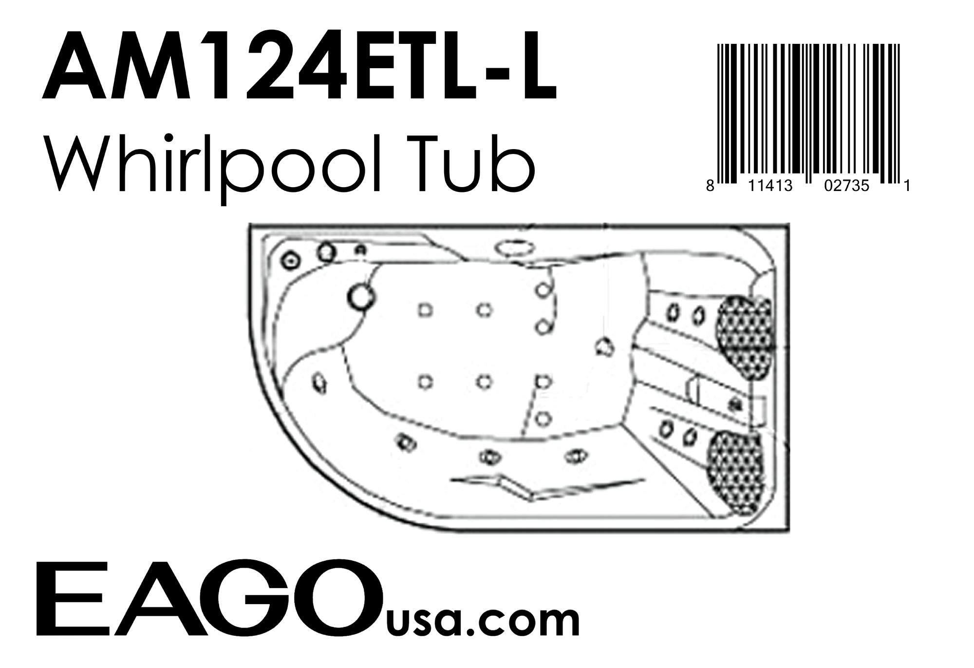 EAGO - 6 ft Left Corner Acrylic White Whirlpool Bathtub for Two | AM124ETL-L EAGO - 6 ft Left Corner Acrylic White Whirlpool Bathtub for Two | AM124ETL-L