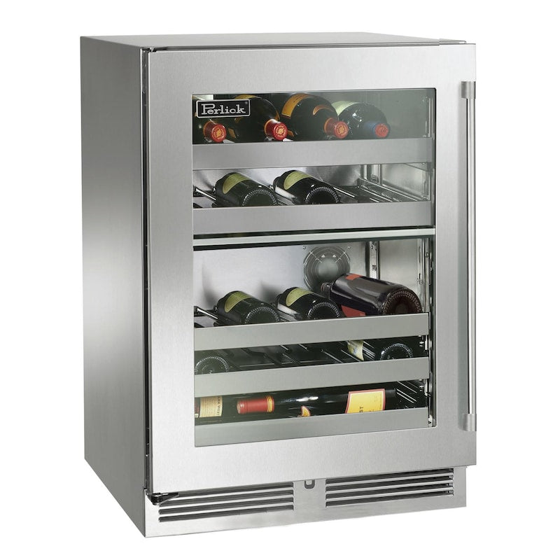 Perlick - 24" Signature Series Outdoor Dual-Zone Wine Reserve with stainless steel glass door, with lock - HP24DO Perlick - 24" Signature Series Outdoor Dual-Zone Wine Reserve with stainless steel glass door, with lock - HP24DO