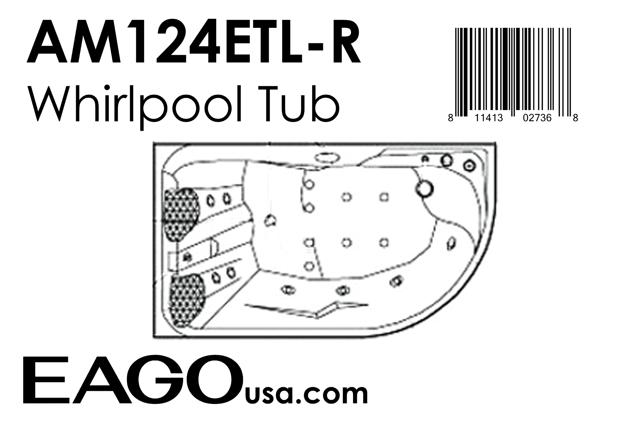 EAGO - 6 ft Right Corner Acrylic White Whirlpool Bathtub for Two | AM124ETL-R EAGO - 6 ft Right Corner Acrylic White Whirlpool Bathtub for Two | AM124ETL-R