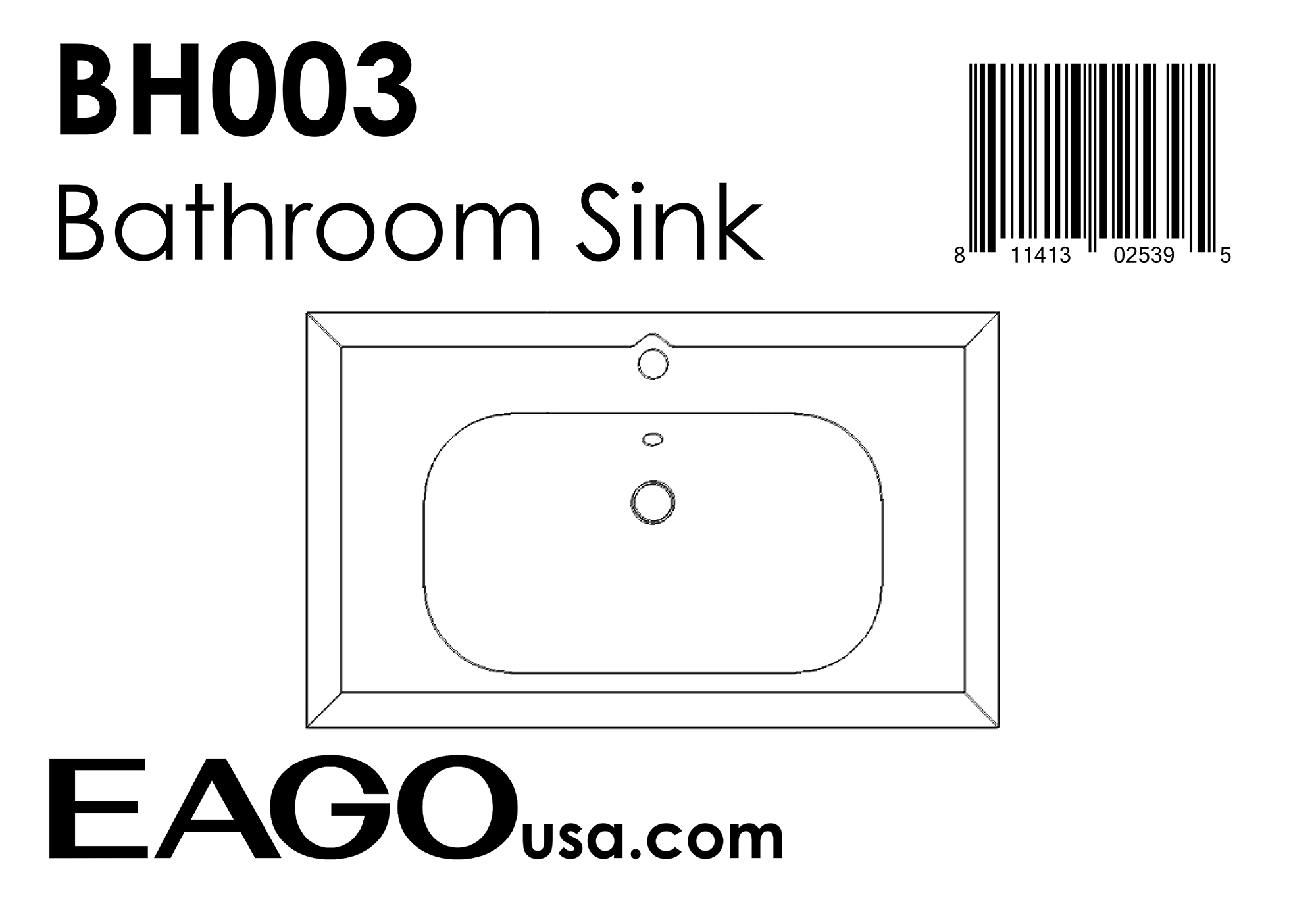 EAGO - White Ceramic 32"x19" Rectangular Drop In Sink | BH003 EAGO - White Ceramic 32"x19" Rectangular Drop In Sink | BH003