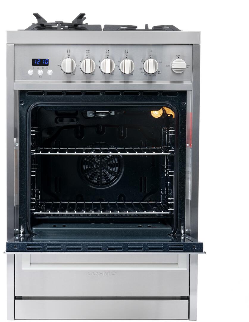 Cosmo - 24 in. 2.73 cu. ft. Single Oven Gas Range with 4 Burner Cooktop and Heavy Duty Cast Iron Grates in Stainless Steel | COS-244AGC Cosmo - 24 in. 2.73 cu. ft. Single Oven Gas Range with 4 Burner Cooktop and Heavy Duty Cast Iron Grates in Stainless Steel | COS-244AGC