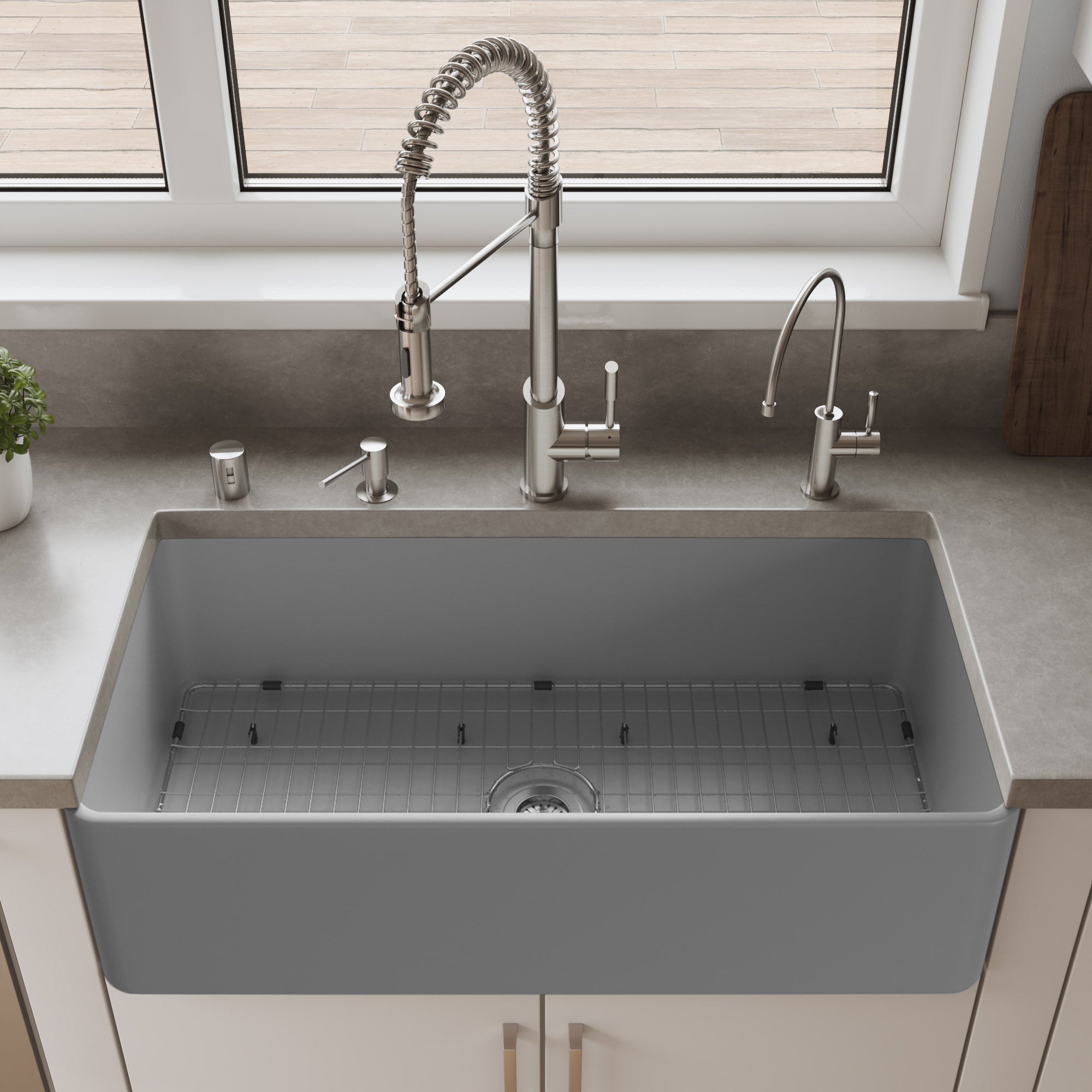 ALFI Brand - Gray Matte Smooth Apron 36" x 18" Single Bowl Fireclay Farm Sink | ABF3618-GM ALFI Brand - Gray Matte Smooth Apron 36" x 18" Single Bowl Fireclay Farm Sink | ABF3618-GM