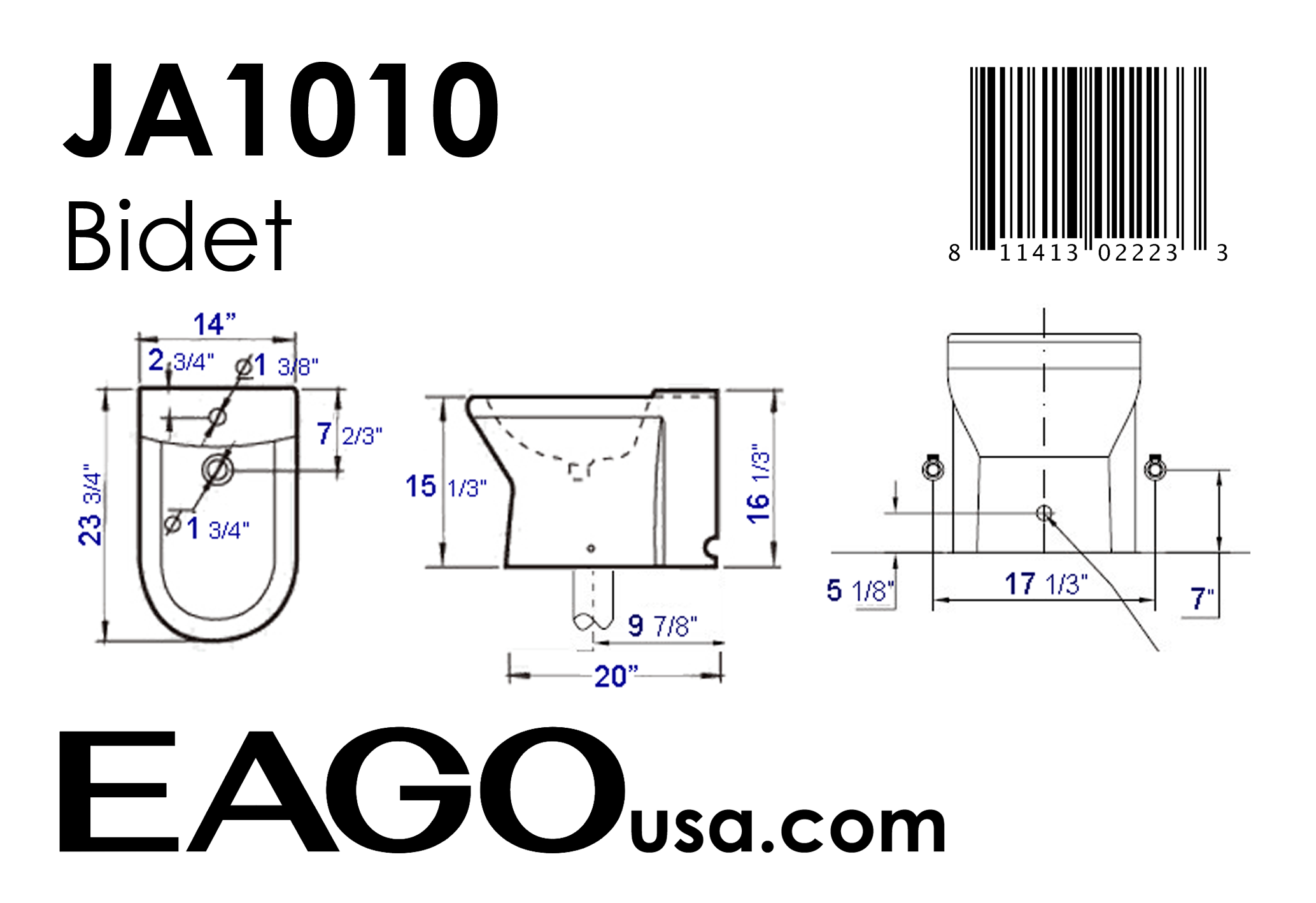 EAGO - White Ceramic Bathroom Bidet with Elongated Seat | JA1010 EAGO - White Ceramic Bathroom Bidet with Elongated Seat | JA1010