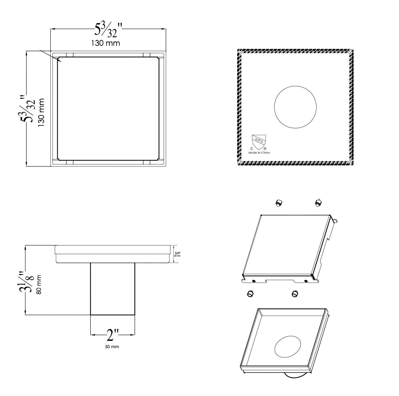ALFI Brand - 5" x 5" Modern Square Polished Stainless Steel Shower Drain with Solid Cover | ABSD55B-PSS ALFI Brand - 5" x 5" Modern Square Polished Stainless Steel Shower Drain with Solid Cover | ABSD55B-PSS