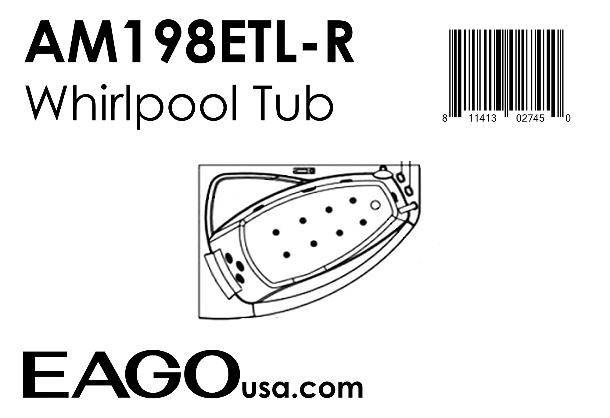 EAGO - 5 ft Clear Rounded Right Corner Acrylic Whirlpool Bathtub | AM198ETL-R EAGO - 5 ft Clear Rounded Right Corner Acrylic Whirlpool Bathtub | AM198ETL-R