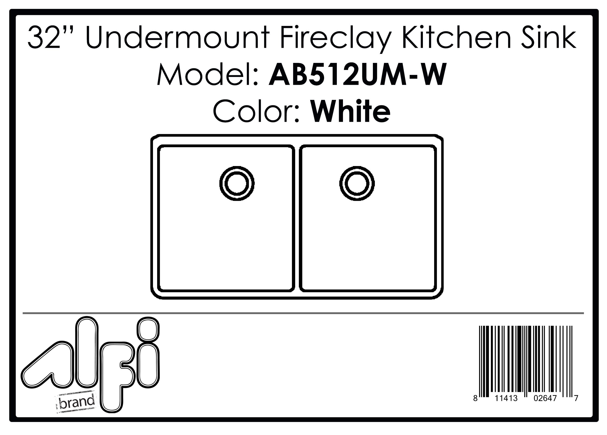 ALFI Brand - 32 inch White Double Bowl Fireclay Undermount Kitchen Sink | AB512UM-W ALFI Brand - 32 inch White Double Bowl Fireclay Undermount Kitchen Sink | AB512UM-W