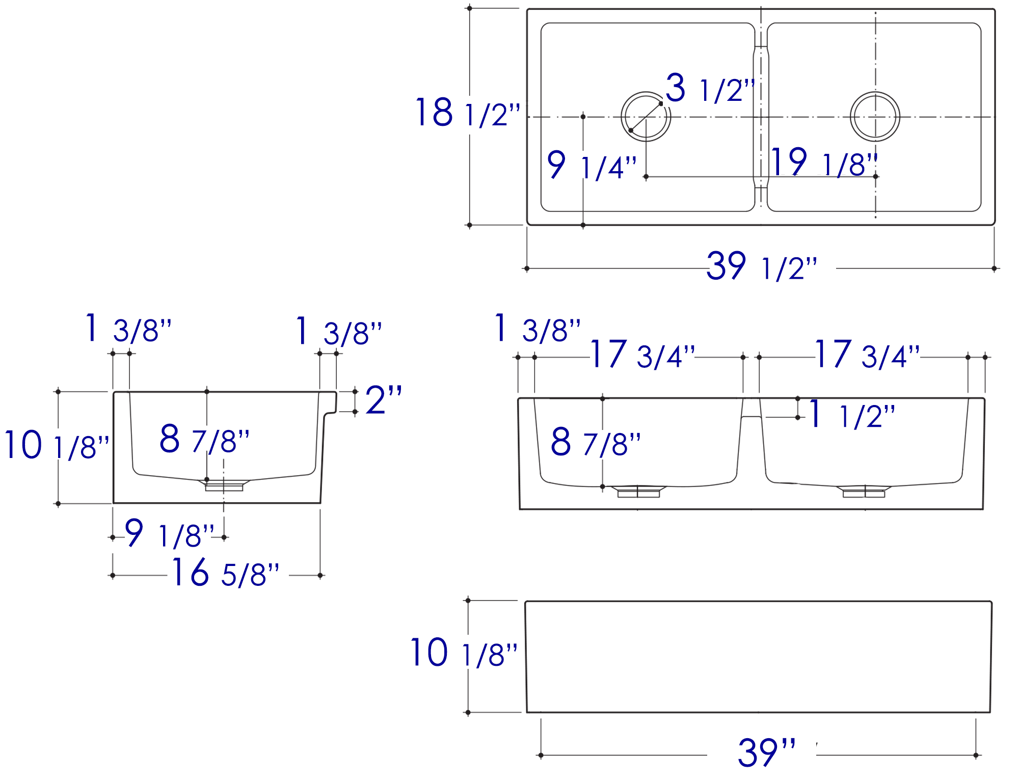 ALFI Brand - 39" Biscuit Smooth Apron Thick Wall Fireclay Double Bowl Farm Sink | AB3918DB-B ALFI Brand - 39" Biscuit Smooth Apron Thick Wall Fireclay Double Bowl Farm Sink | AB3918DB-B