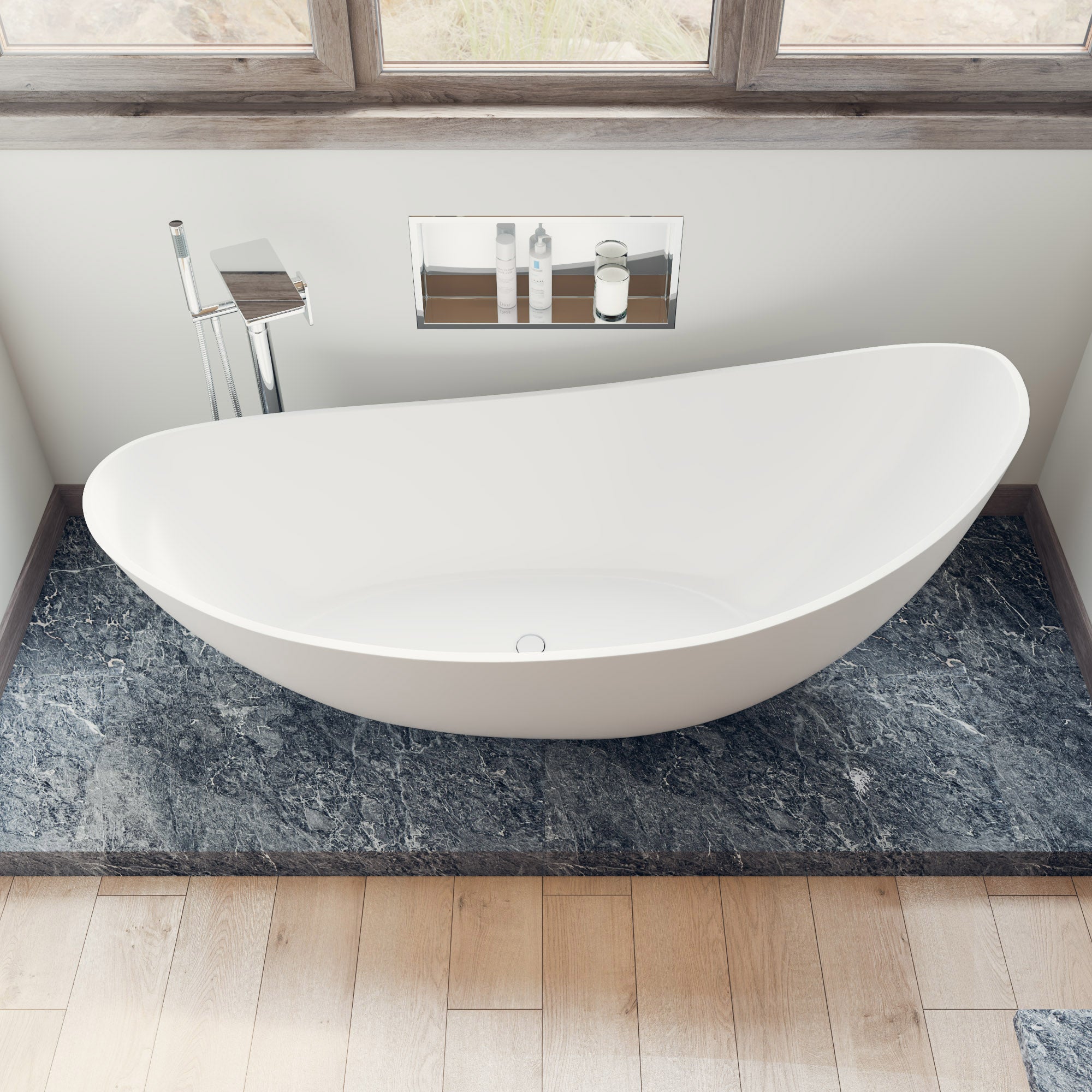 ALFI Brand - 73" White Solid Surface Smooth Resin Soaking Slipper Bathtub | AB9951 ALFI Brand - 73" White Solid Surface Smooth Resin Soaking Slipper Bathtub | AB9951