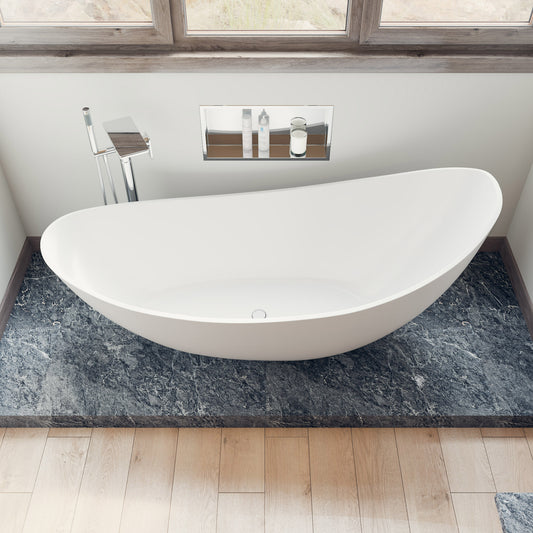 ALFI Brand - 73" White Solid Surface Smooth Resin Soaking Slipper Bathtub | AB9951