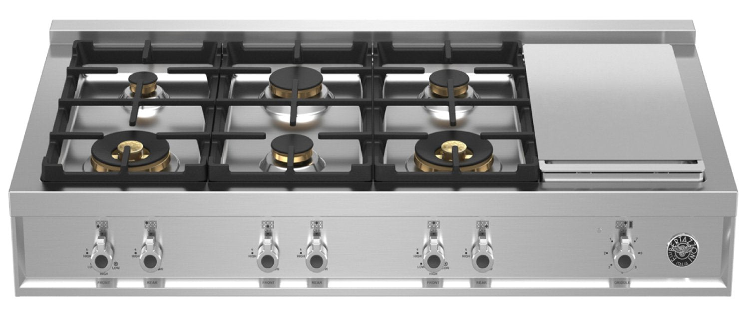 Bertazzoni | 48" Gas Rangetop 6 Brass Burners + Griddle | PROF486GRTBXT Bertazzoni | 48" Gas Rangetop 6 Brass Burners + Griddle | PROF486GRTBXT