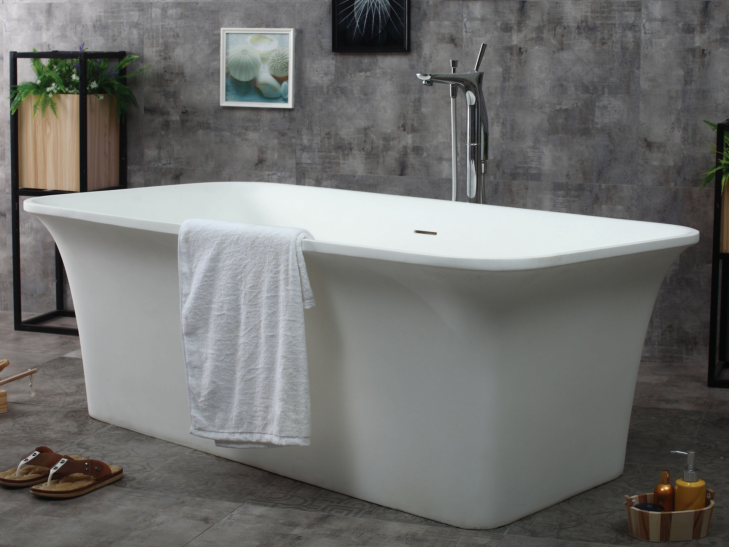 ALFI Brand - 67" White Rectangular Solid Surface Smooth Resin Soaking Bathtub | AB9942 ALFI Brand - 67" White Rectangular Solid Surface Smooth Resin Soaking Bathtub | AB9942