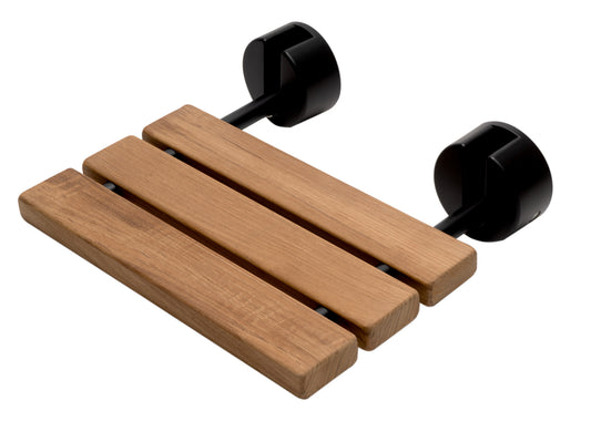 ALFI Brand - Black Matte 16" Wide Foldable Teak Shower Seat with Round Hardware | ABS16R-BM