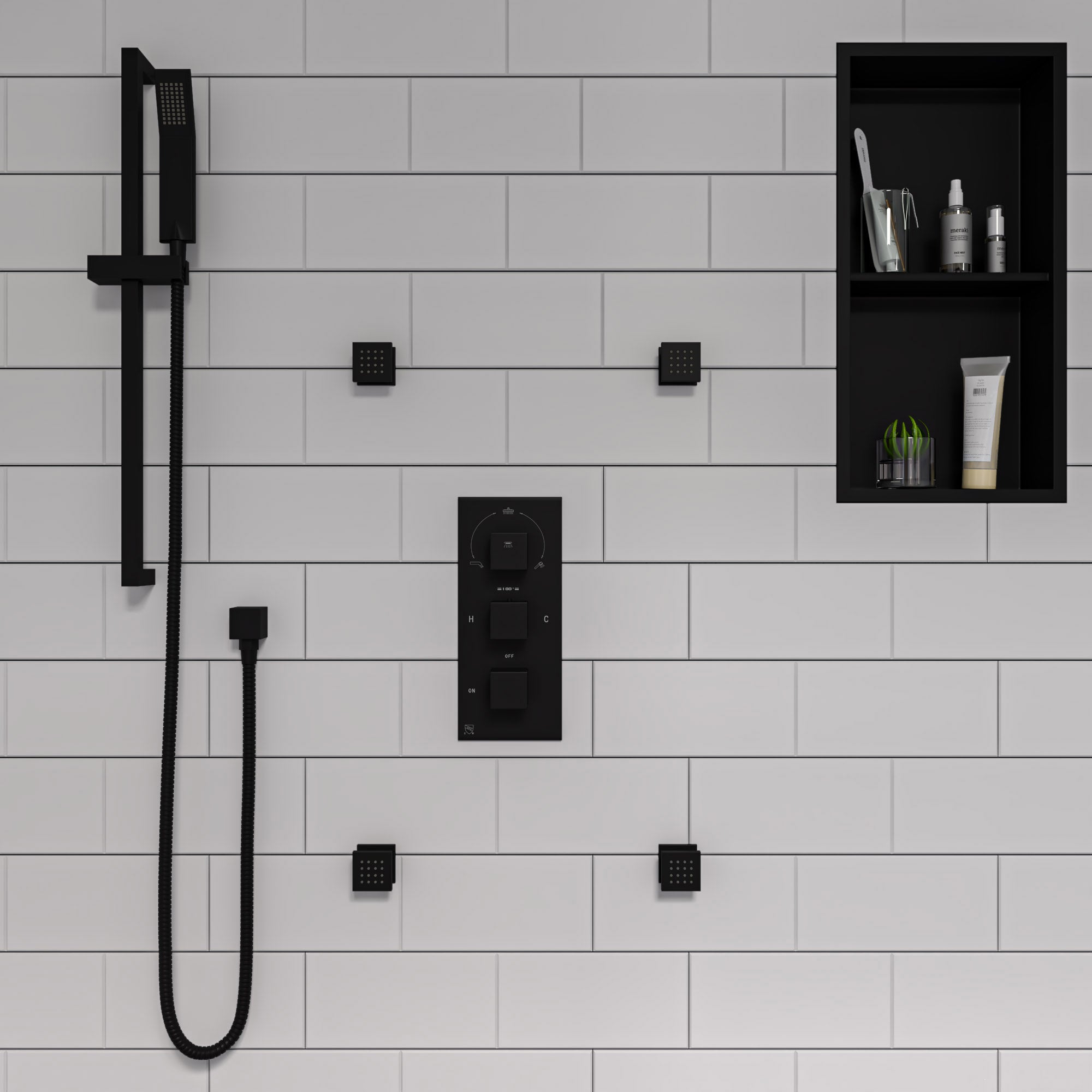 ALFI Brand - Black Matte 2" Square Adjustable Shower Body Spray | AB3820-BM ALFI Brand - Black Matte 2" Square Adjustable Shower Body Spray | AB3820-BM